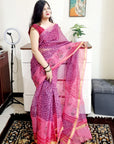 Kota cotton silk handblock pink saree