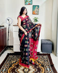 Soft cotton black Digital printed saree