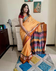 Rainbow border Soft cotton khadi saree