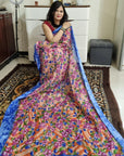 floral digital print linen cotton peach saree