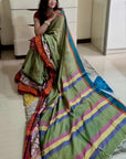 Rainbow border Soft cotton khadi saree