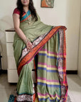 Rainbow border Soft cotton khadi saree