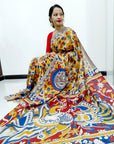 Kalamkari silk yellow and red (Machilipatnam) pedana work saree