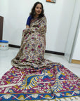 Kalamkari silk off-white and dark pink pedana work saree