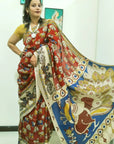 Kalamkari silk Red and Blue (Machilipatnam) pedana work saree