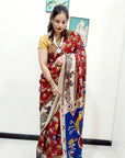 Kalamkari silk Red and Blue (Machilipatnam) pedana work saree
