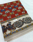 Kalamkari silk Red and Blue (Machilipatnam) pedana work saree
