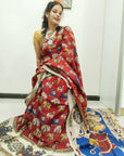Kalamkari silk Red and Blue (Machilipatnam) pedana work saree