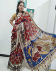 Kalamkari silk Red and Blue (Machilipatnam) pedana work saree