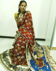 Kalamkari silk Red and Blue (Machilipatnam) pedana work saree