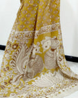 Kalamkari silk mustard yellow (Machilipatnam) pedana work saree