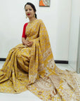 Kalamkari silk mustard yellow (Machilipatnam) pedana work saree