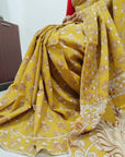 Kalamkari silk mustard yellow (Machilipatnam) pedana work saree