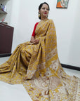 Kalamkari silk mustard yellow (Machilipatnam) pedana work saree