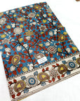 Kalamkari silk dark grey and yellow (Machilipatnam) pedana work saree
