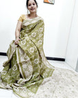 Kalamkari silk olive green (Machilipatnam) pedana work saree