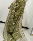 Kalamkari silk olive green (Machilipatnam) pedana work saree