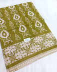 Kalamkari silk olive green (Machilipatnam) pedana work saree