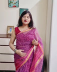 Kota cotton silk handblock pink saree