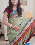 Rainbow border Soft cotton khadi saree