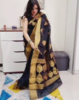 Paan motif black saree