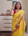 kota silk weaving yellow red paan boota saree