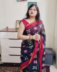 Soft cotton black Digital printed saree
