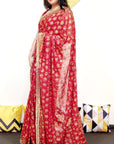 Multicolor resham thread work Red color Phulkari