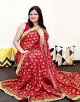 Multicolor resham thread work Red color Phulkari