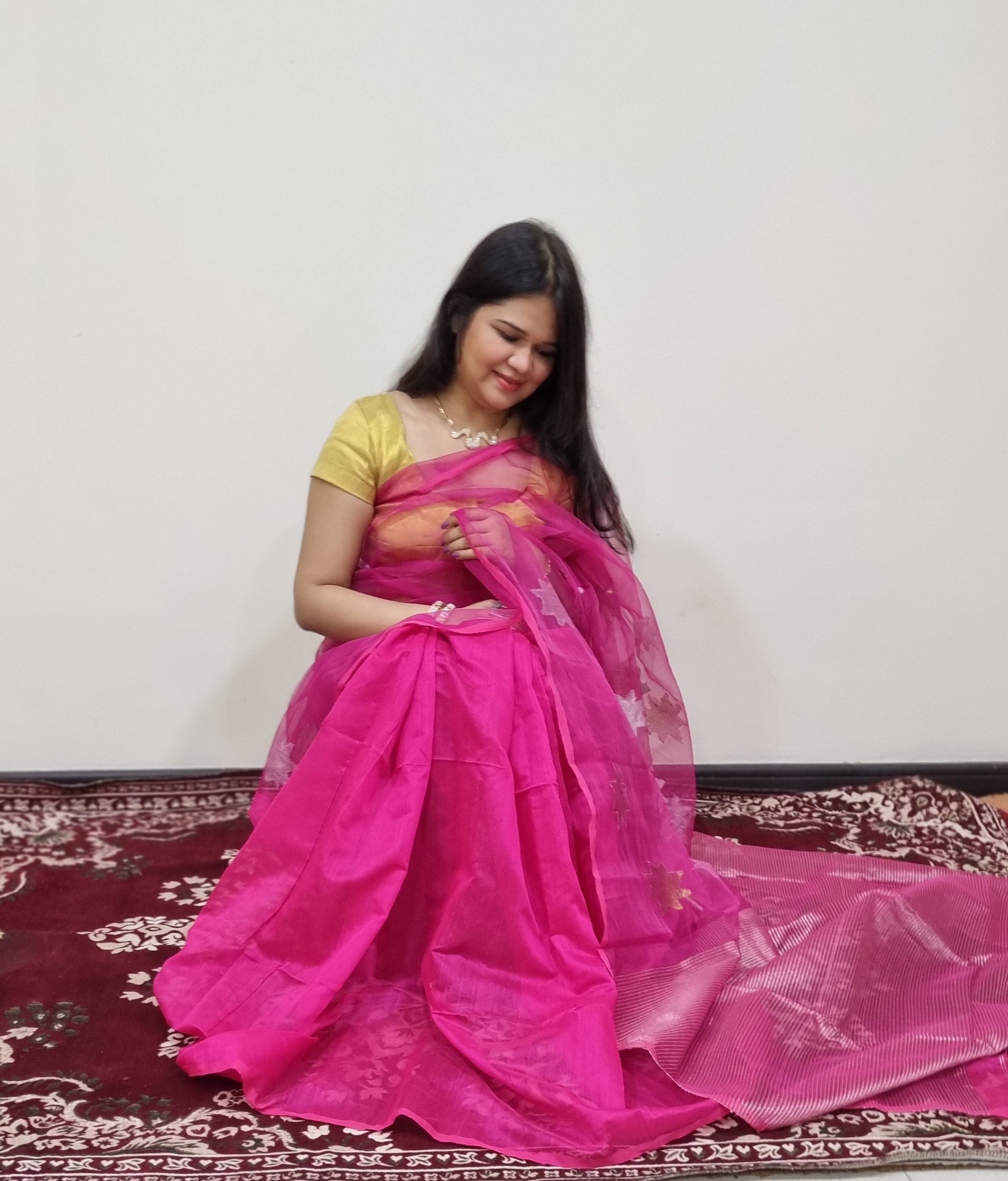 RANI PINK STAR Matka Muslin jamdani Saree