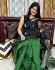 BOTTLE GREEN AND BLACK  Matka Muslin jamdani Saree