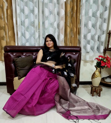 WINE Matka Muslin jamdani Saree