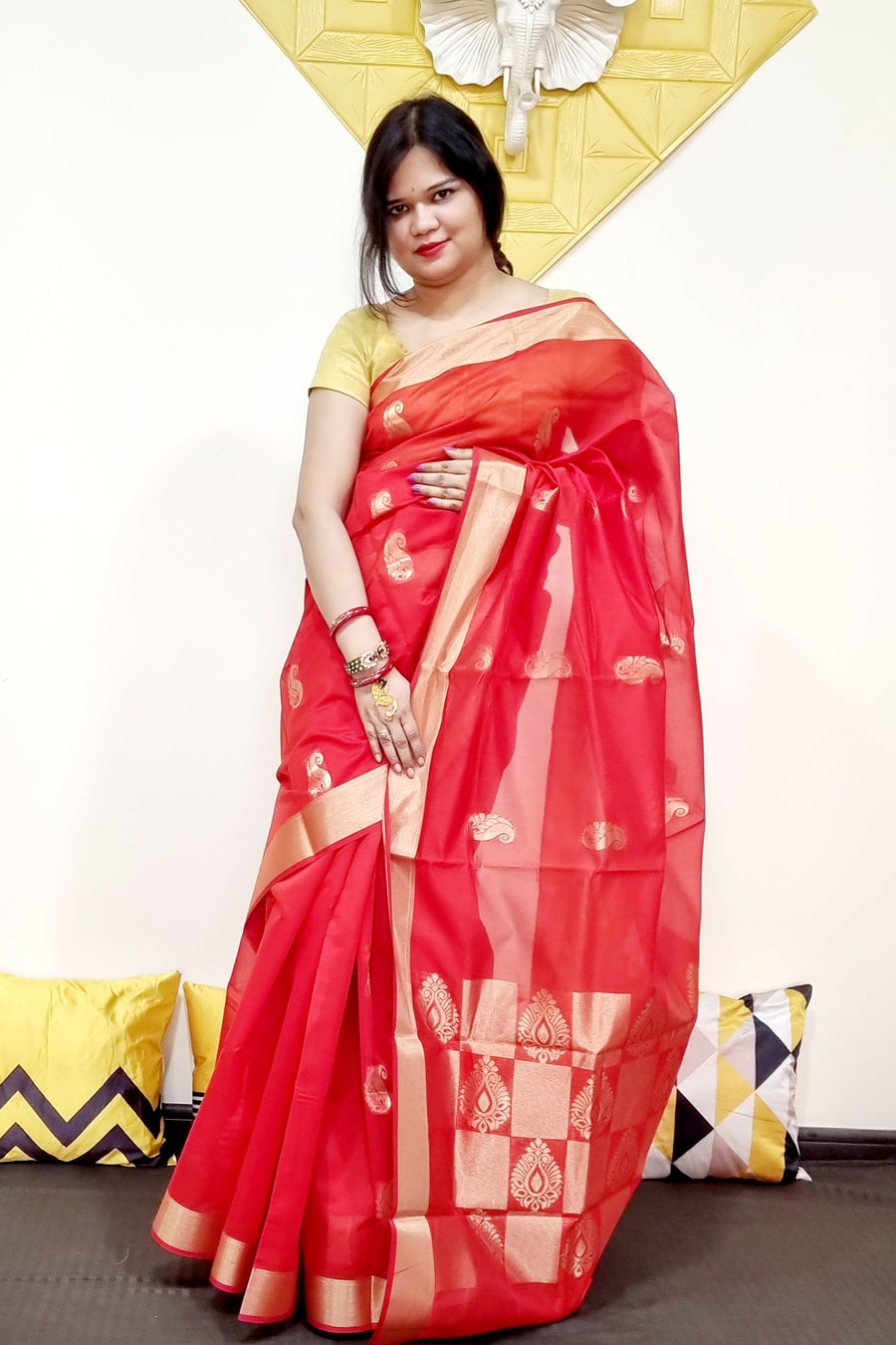 Red Chanderi saree