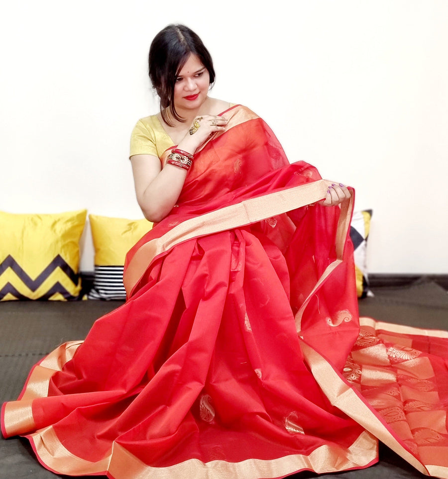 Red Chanderi saree