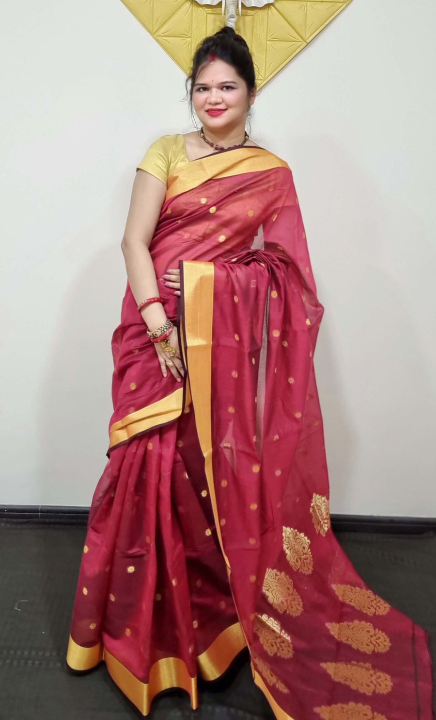 maroon Chanderi saree