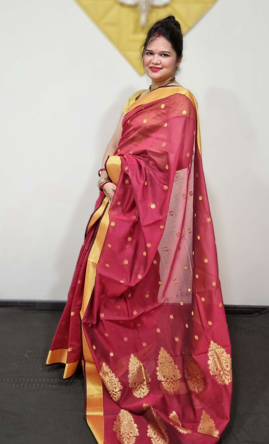 maroon Chanderi saree