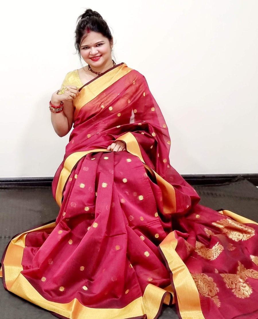 maroon Chanderi saree