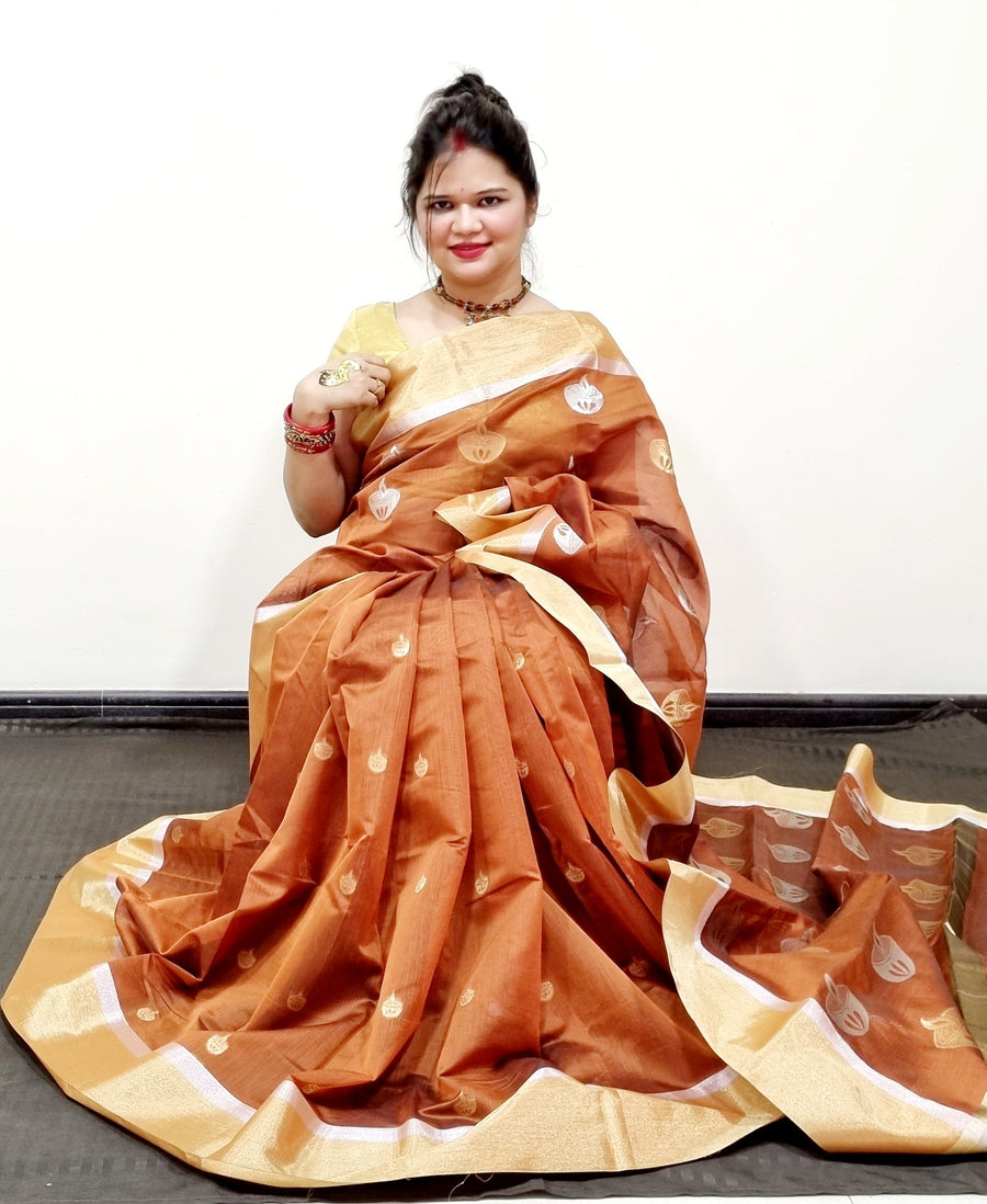 Brown color chanderi Diya zari weaving