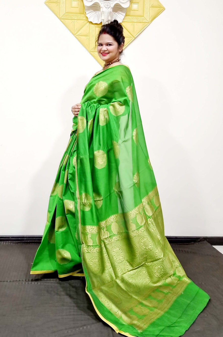 green Chanderi saree