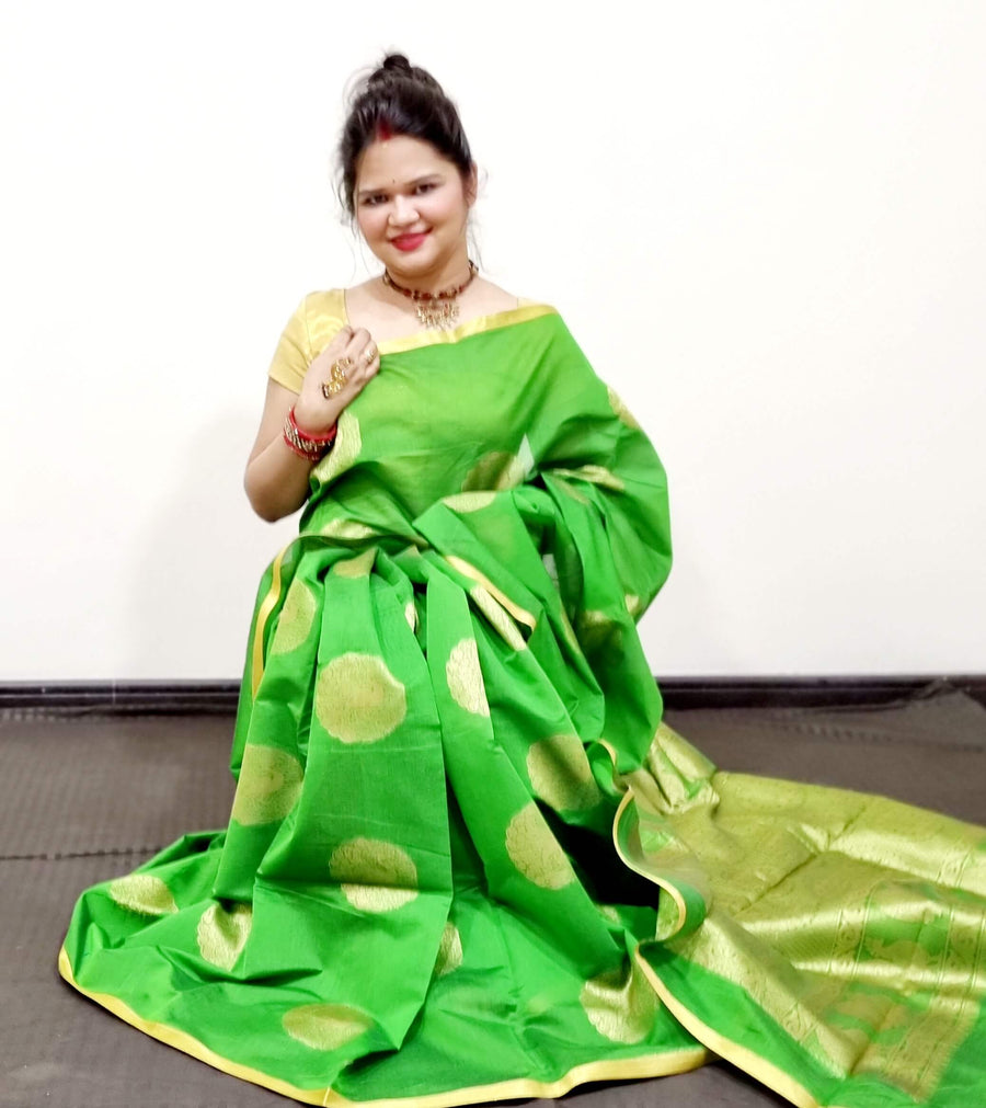 green Chanderi saree