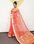 Dual tone peach Chanderi saree