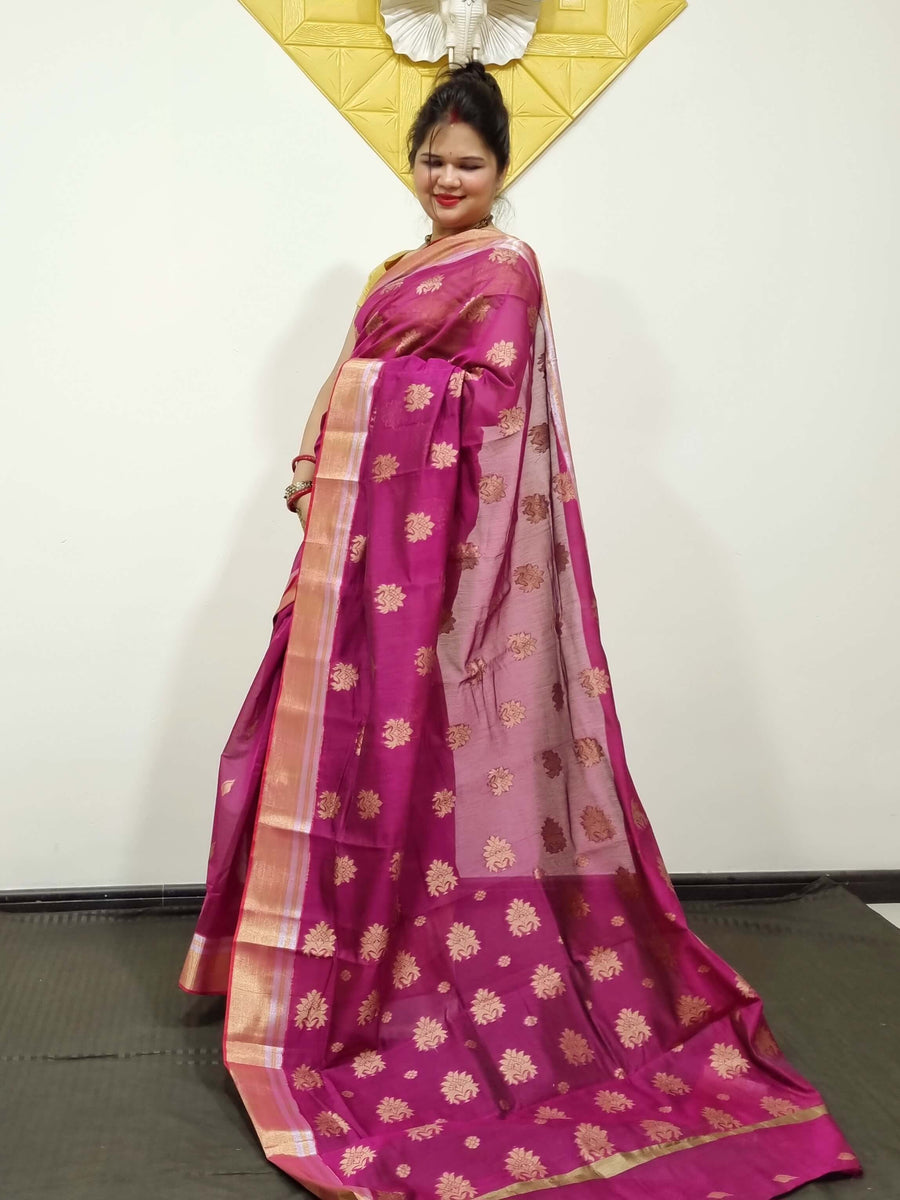 wine Chanderi saree