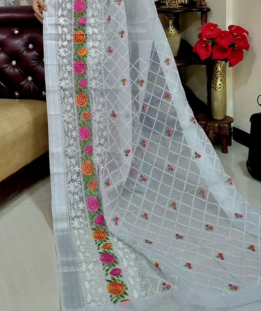 white kota doria embroidery