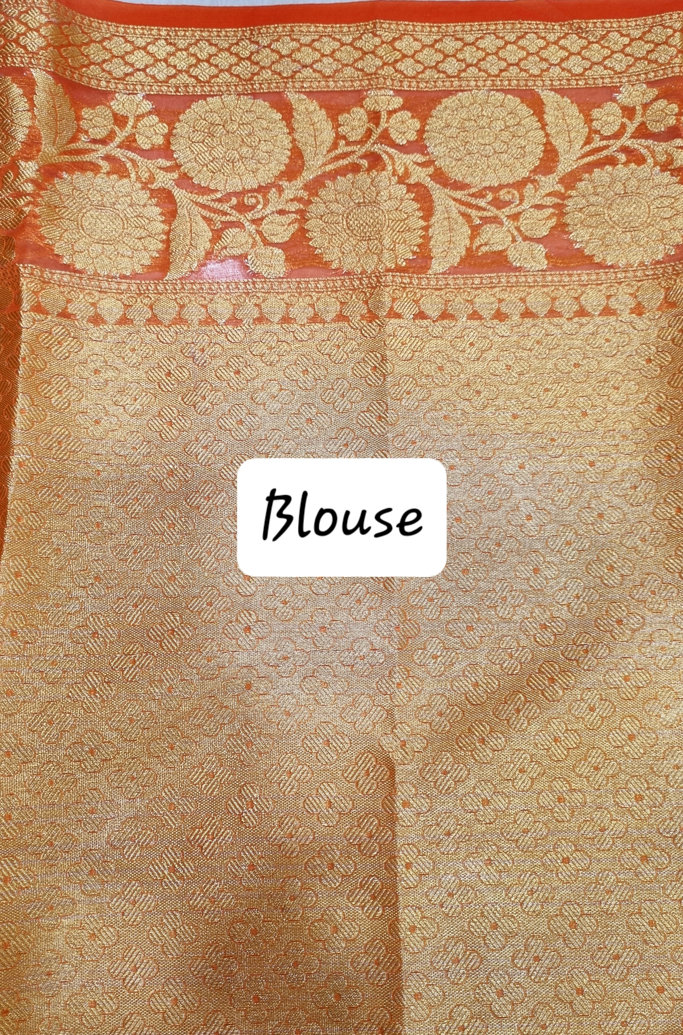 बनारसी ऑर्गेंज़ा नारंगी और सुनहरा