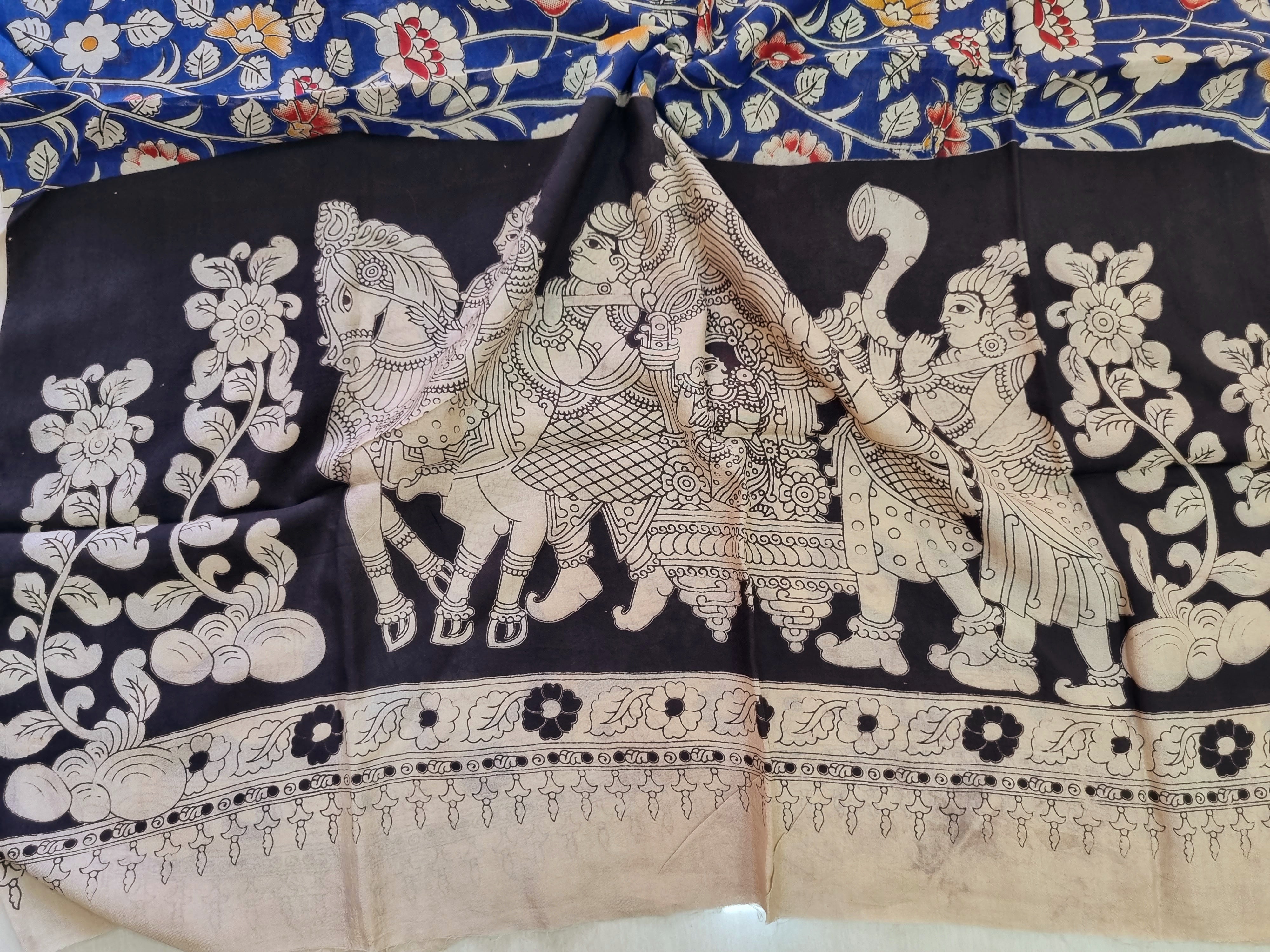 BLUE KALAMKARI SILK DUPATTA