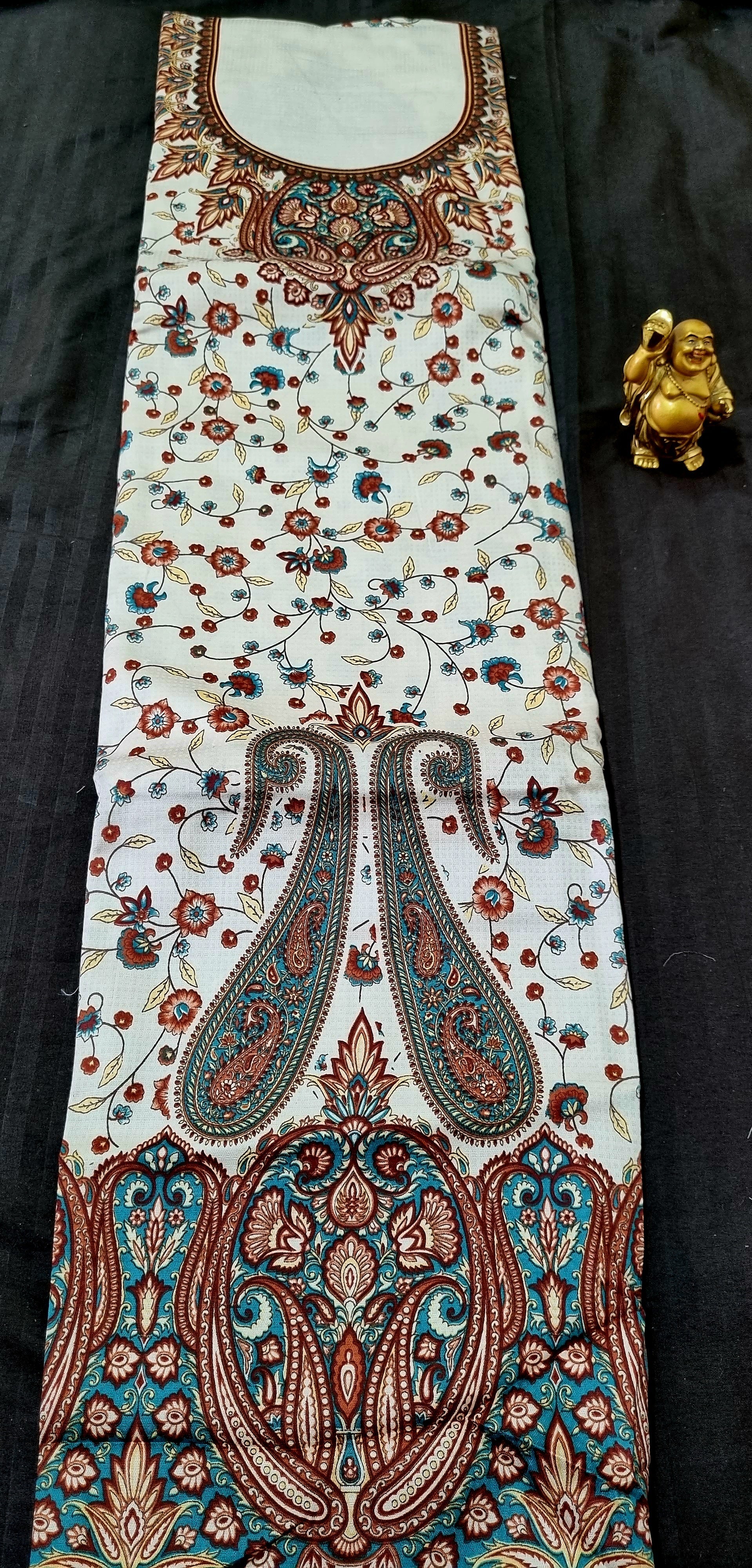 पीच बेज कराची प्रिंट ड्रेस सामग्री