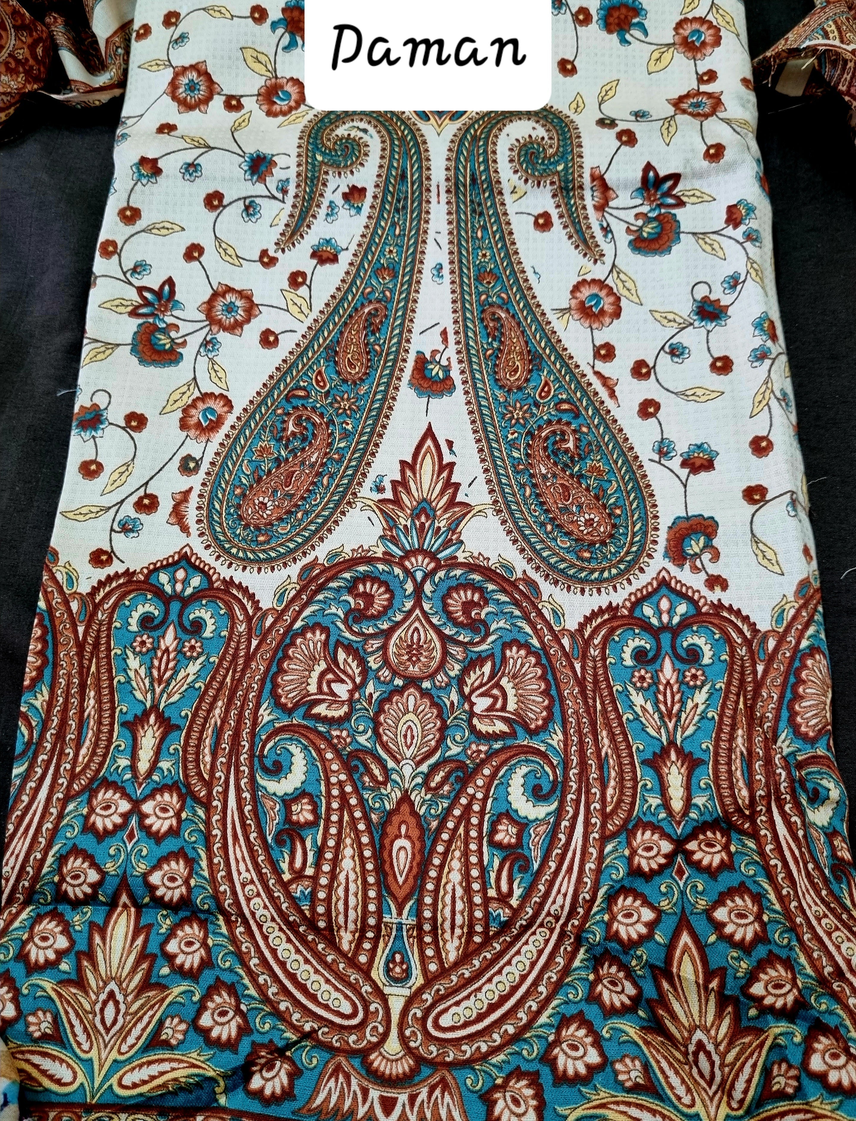 पीच बेज कराची प्रिंट ड्रेस सामग्री