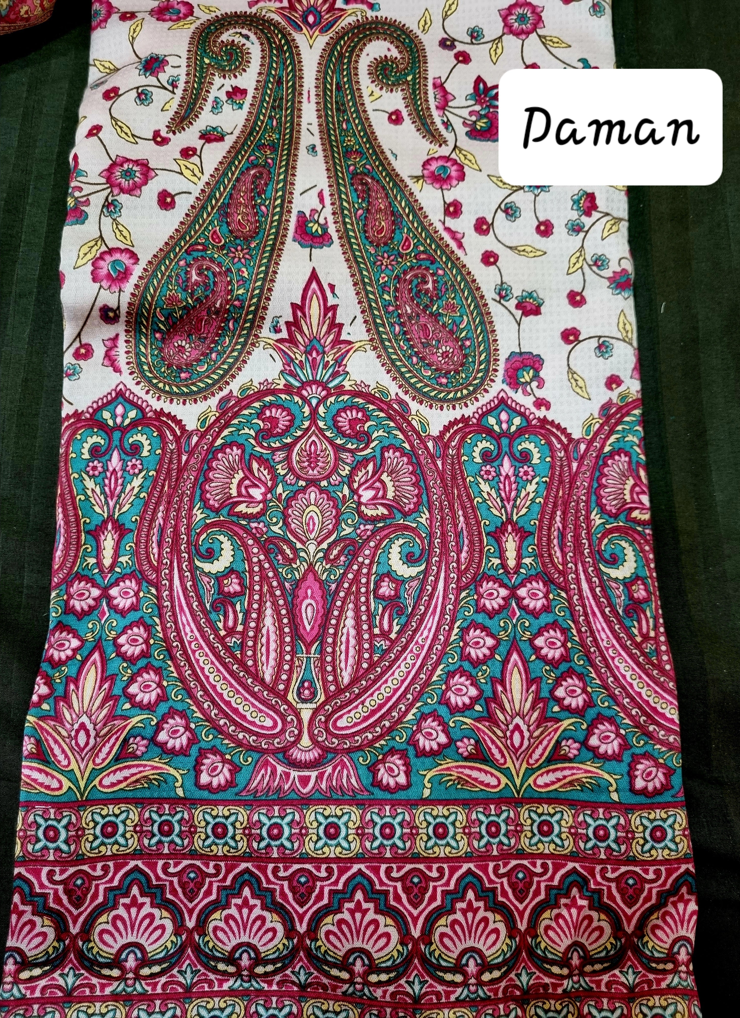 गुलाबी कराची प्रिंट ड्रेस सामग्री