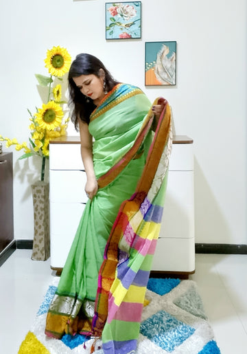 Rainbow border Soft cotton saree