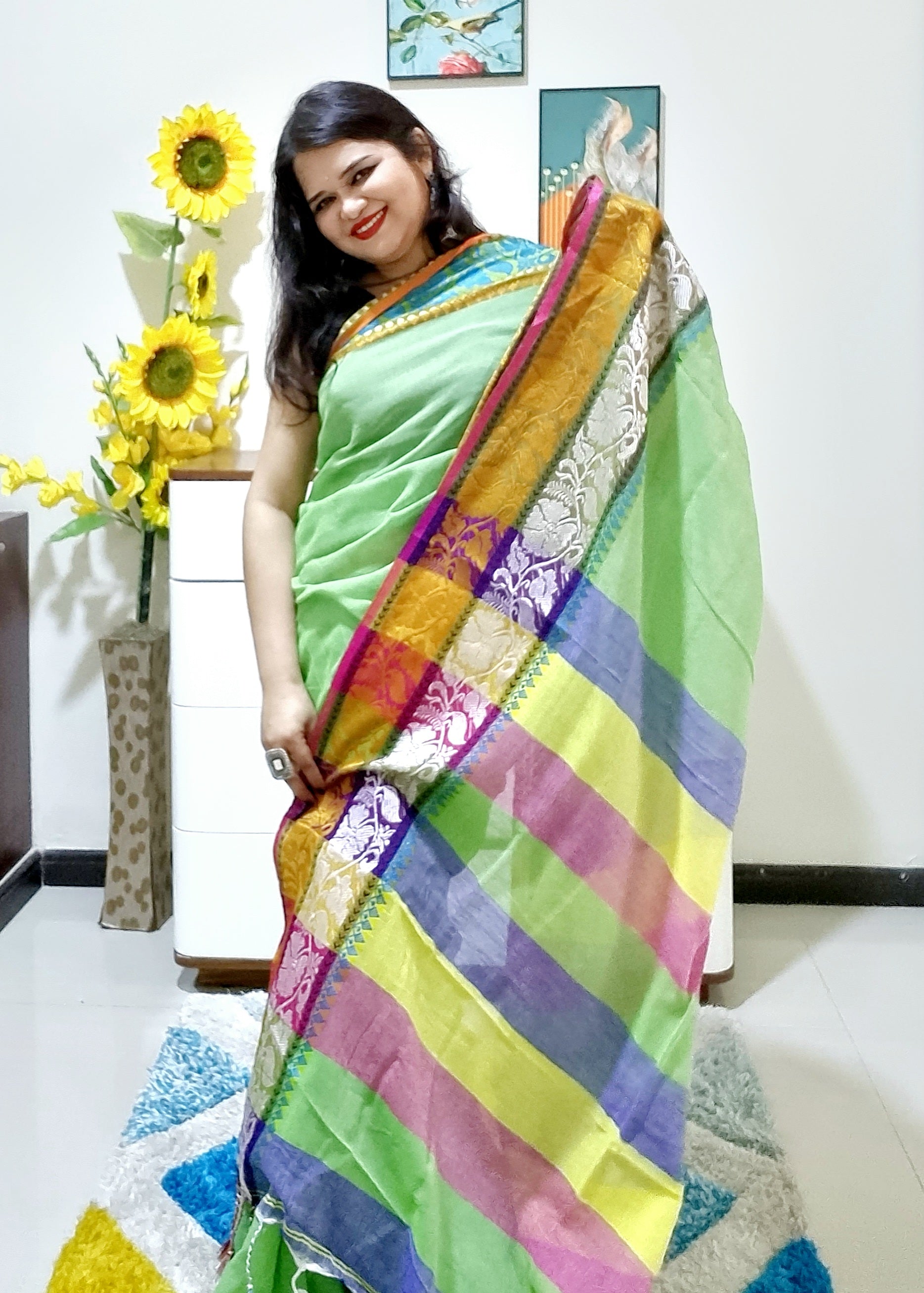 Rainbow border Soft cotton saree